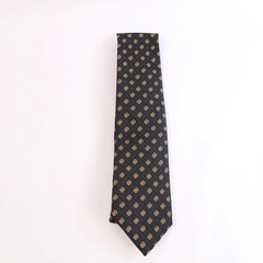 Vintage Men's Heavy Weight Black Gold Geometric Tie 57" Polyester Pre-Owned