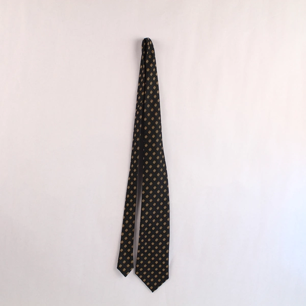Vintage Men's Heavy Weight Black Gold Geometric Tie 57" Polyester Pre-Owned