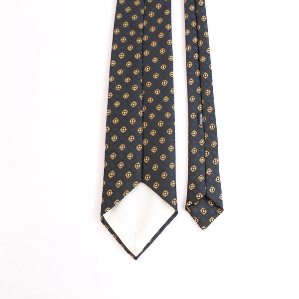 Vintage Men's Heavy Weight Black Gold Geometric Tie 57" Polyester Pre-Owned