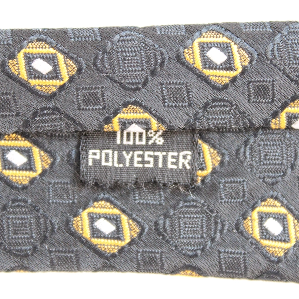 Vintage Men's Heavy Weight Black Gold Geometric Tie 57" Polyester Pre-Owned