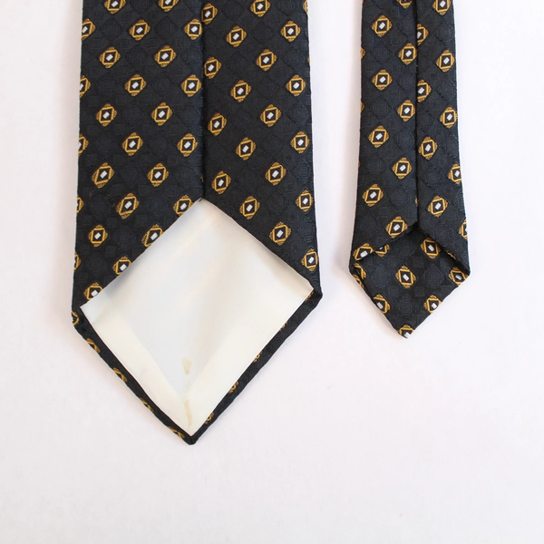 Vintage Men's Heavy Weight Black Gold Geometric Tie 57" Polyester Pre-Owned