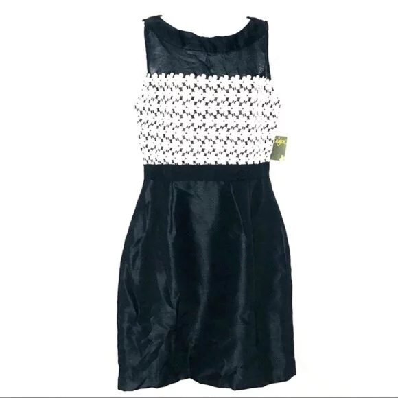 Taylor Dress 3790M Black White Lace Yoke Fit & Flare Women’s Size 8 NWT