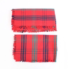 Set of 2 Vintage Christmas Plaid Placemats Red Green Fringe 17" Decor