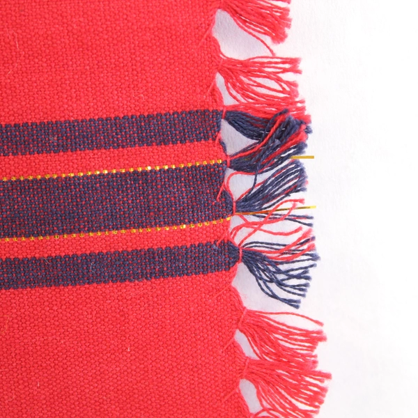 Set of 2 Vintage Christmas Plaid Placemats Red Green Fringe 17" Decor