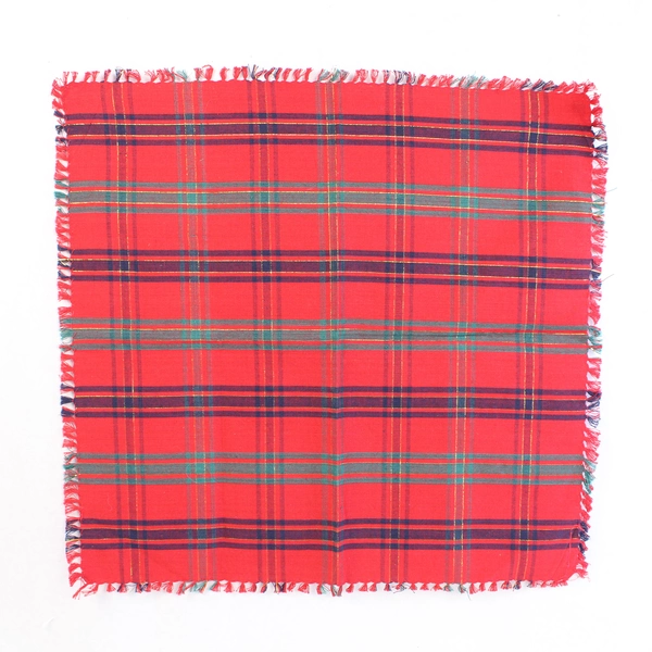Set of 2 Vintage Christmas Plaid Placemats Red Green Fringe 17" Decor