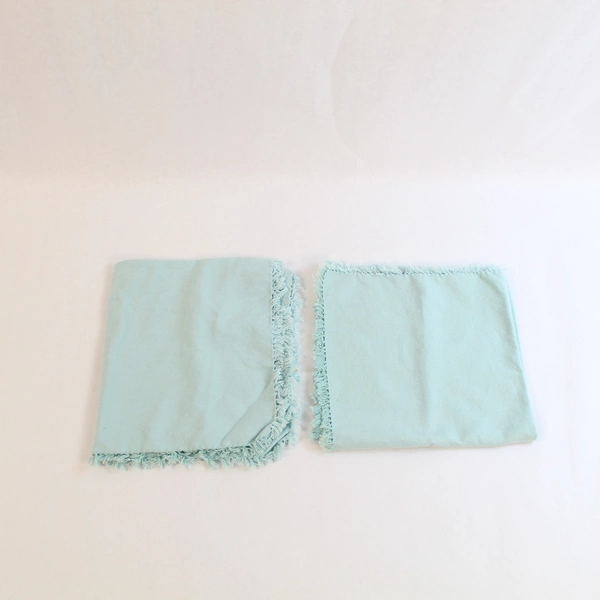 Lot of 2 Dusty Blue Knit Fringe Cotton Napkins 16"x14" Textured Woven