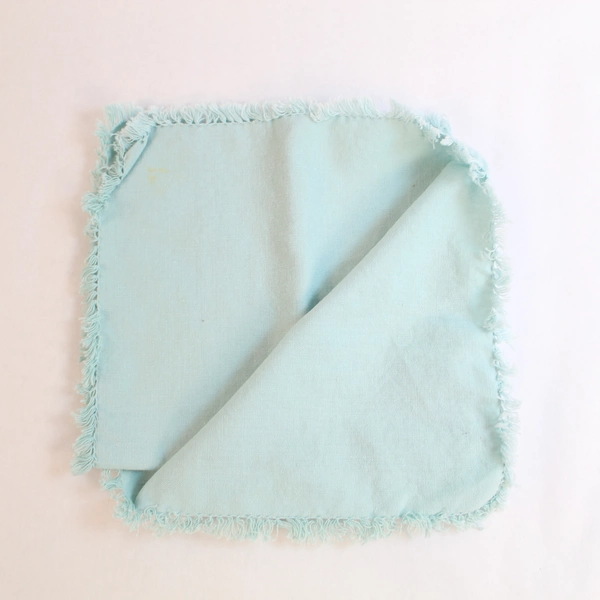 Lot of 2 Dusty Blue Knit Fringe Cotton Napkins 16"x14" Textured Woven