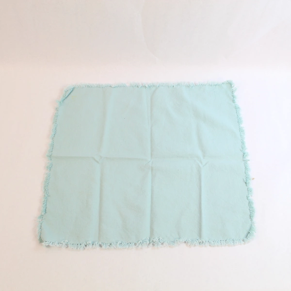 Lot of 2 Dusty Blue Knit Fringe Cotton Napkins 16"x14" Textured Woven