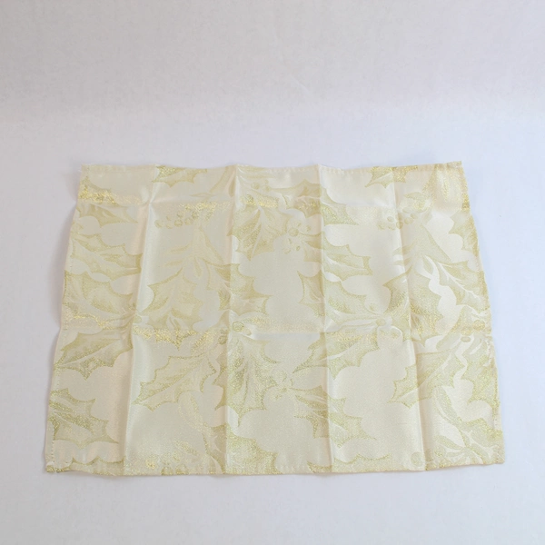 Lot of 2 Elegant Christmas Fabric Napkins Beige Floral & Solid Beige