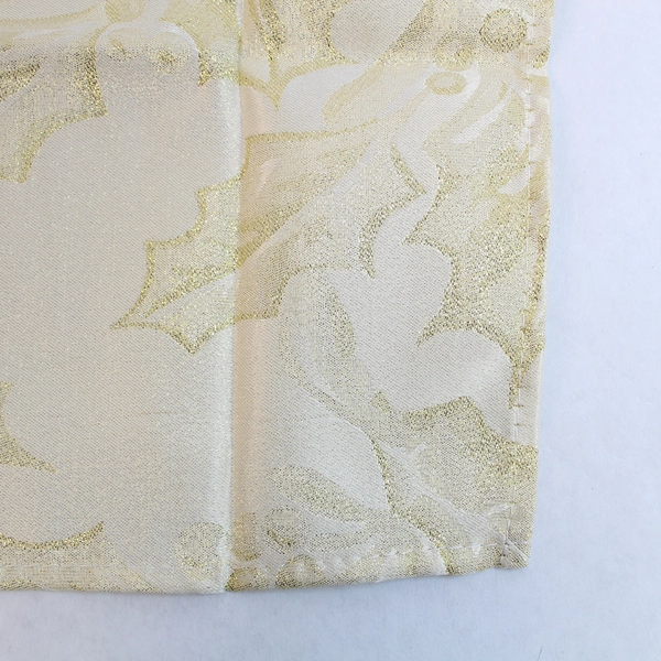 Lot of 2 Elegant Christmas Fabric Napkins Beige Floral & Solid Beige