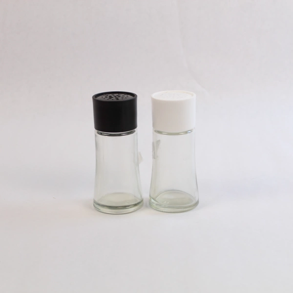 Modern Minimalist Salt & Pepper Shakers Set - Black & White Glass Lids