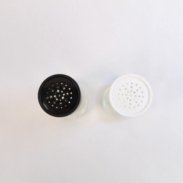 Modern Minimalist Salt & Pepper Shakers Set - Black & White Glass Lids