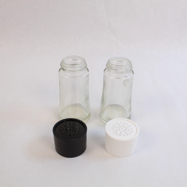 Modern Minimalist Salt & Pepper Shakers Set - Black & White Glass Lids