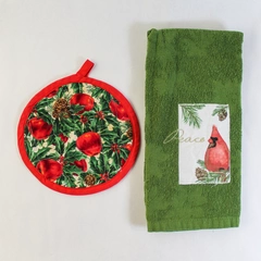 St Nicholas Square Green Christmas Towel & Pot Holder Set - Peace Design