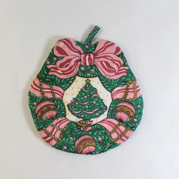 Vintage Barth & Dreyfuss Pink Christmas Wreath Hot Pad Pot Holder 8.25"