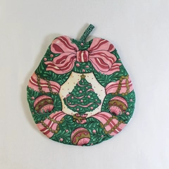 Vintage Barth & Dreyfuss Pink Christmas Wreath Hot Pad Pot Holder 8.25"