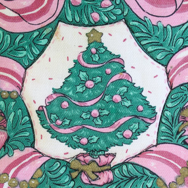 Vintage Barth & Dreyfuss Pink Christmas Wreath Hot Pad Pot Holder 8.25"