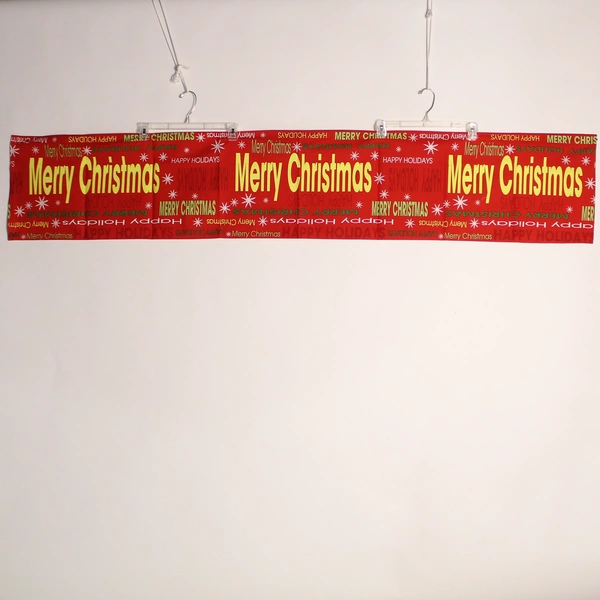 Red Cotton Merry Christmas Table Runner 70.5" - Snowflakes & Holidays