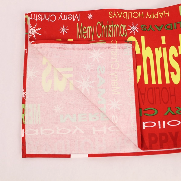 Red Cotton Merry Christmas Table Runner 70.5" - Snowflakes & Holidays