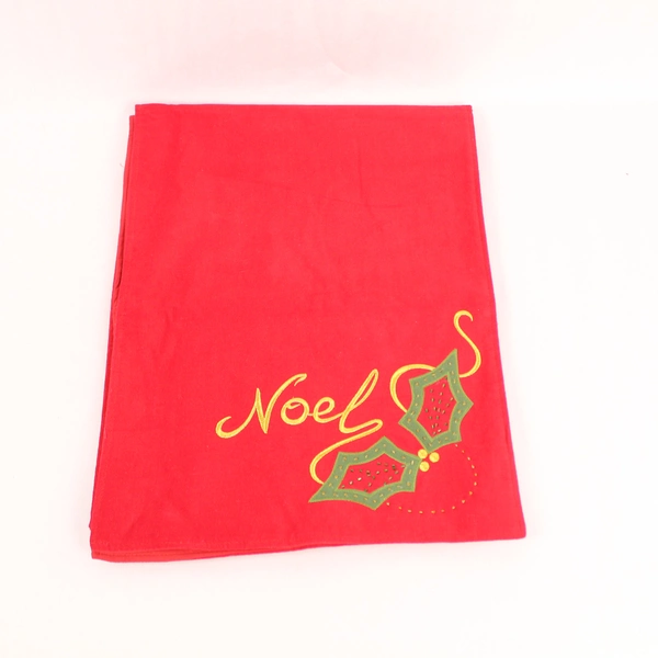 Red Velvet Cotton Table Runner Noel Embroidered Beaded 71.5" - Pre-Owned