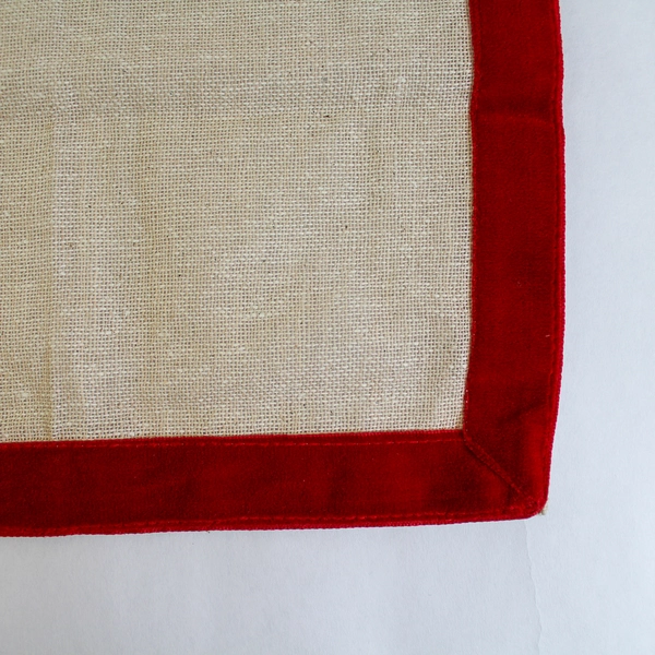 Lot of 2 Vintage Christmas Burlap Placemat & Red Velvet Potholder Set