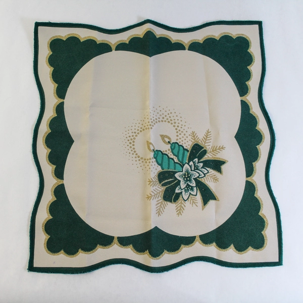 Green Beige Gold Holiday Placemat & Napkin Set - Good Pre-Owned Condition