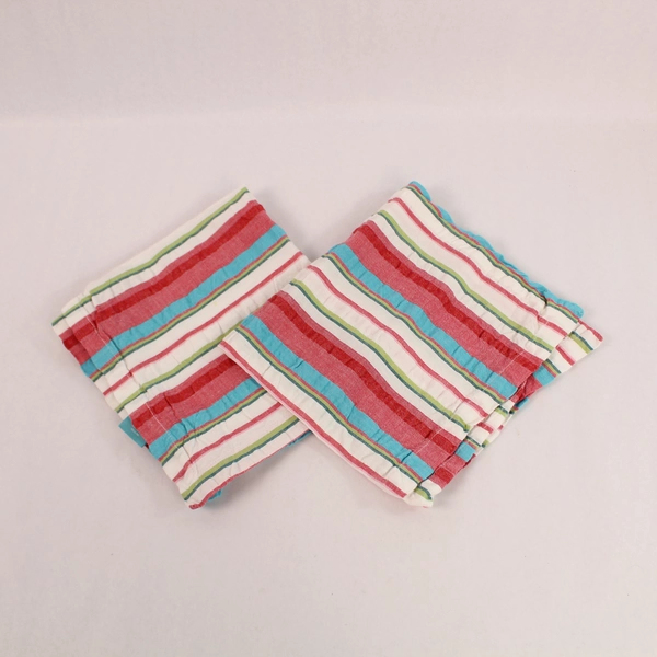 Lot of 4 Cloth Napkins - 2 Striped & 2 Solid Green for Spring/Summer Dining