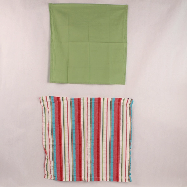 Lot of 4 Cloth Napkins - 2 Striped & 2 Solid Green for Spring/Summer Dining