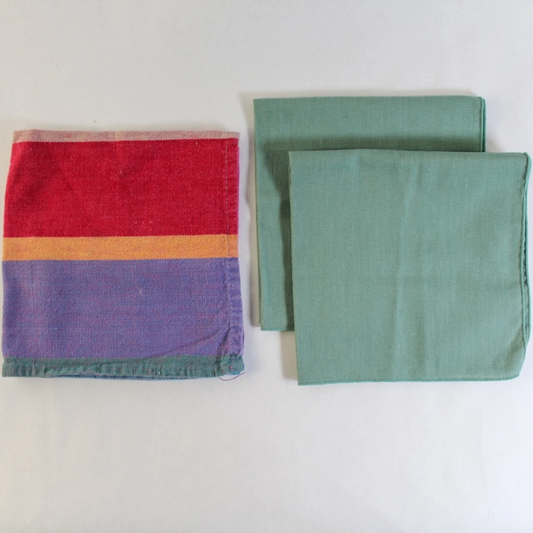 Lot of 3 Mismatched Woven Napkins - 2 Sage Green & 1 Striped, Pre-owned