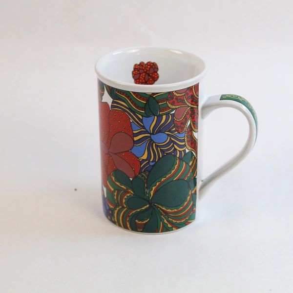 Fire Works Design Christmas Mug Red Green Floral Ribbons Holiday Coffee Cup