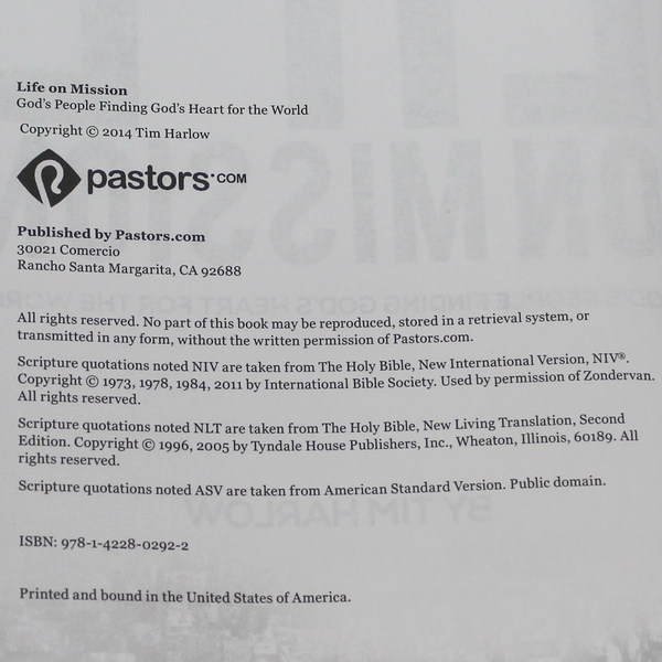 Life On Mission by Tim Harlow 2014 Hardcover Book - Good Condition