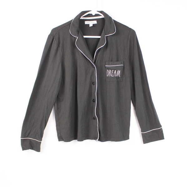 Rae Dunn Women's Black Long Sleeve Pajama Top M Button-Up Sleepwear Pre-Owned