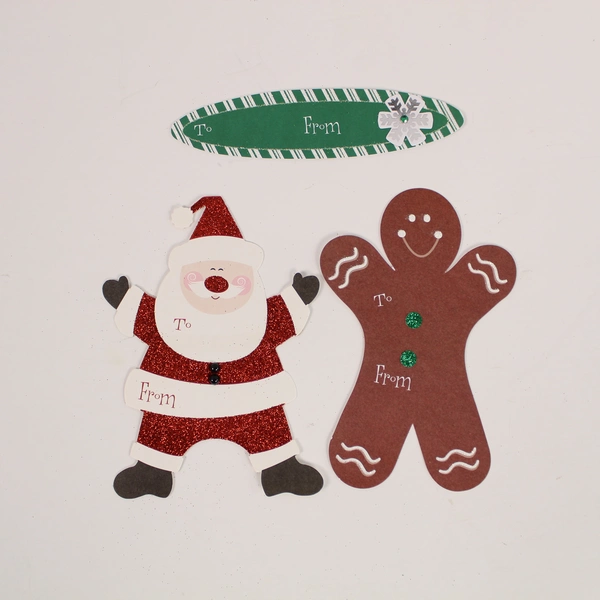 Lot of 2 Handmade Self-Adhesive Christmas Gift Tags - Santa & Tree