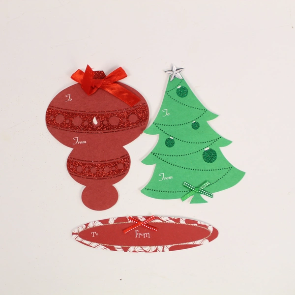Lot of 2 Handmade Self-Adhesive Christmas Gift Tags - Santa & Tree