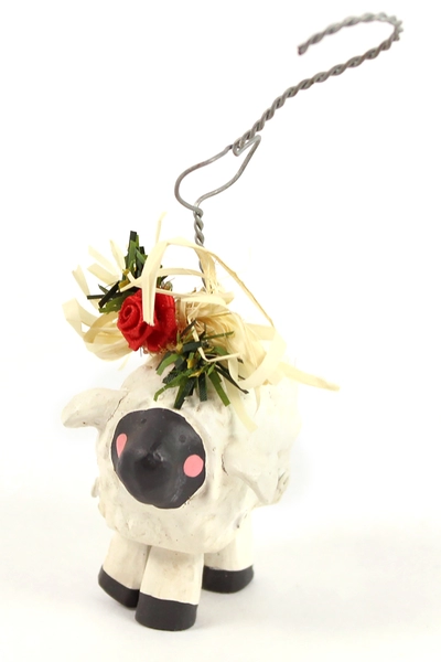 Lot of 5 Cream White Gold Christmas Tree Ornaments - Sheep, Bell, Angel & More