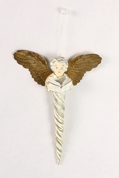 Lot of 5 Cream White Gold Christmas Tree Ornaments - Sheep, Bell, Angel & More