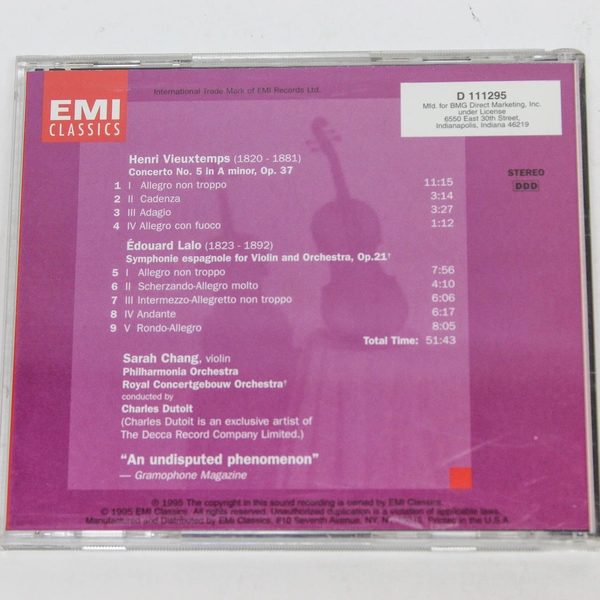 Sarah Chang Lalo Symphonie Espagnole Concerto No 5 CD EMI Classics