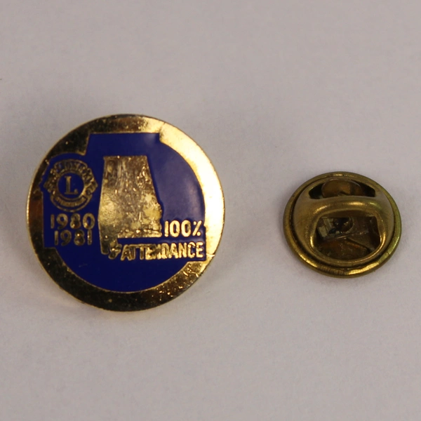 1980-1981 Alabama Lions Club Perfect Attendance Blue & Gold Pin - Collectible