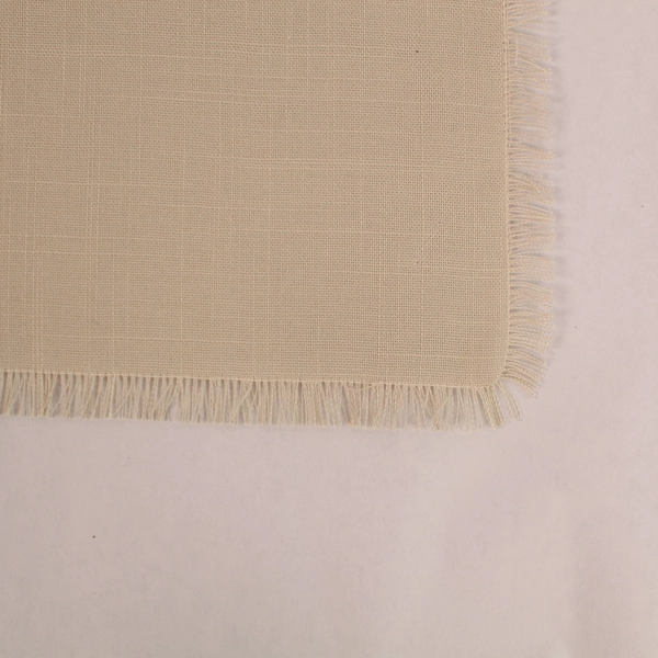 Lot of 3 Beige Woven Cloth Napkins with Fringe Hem for Dining Decor