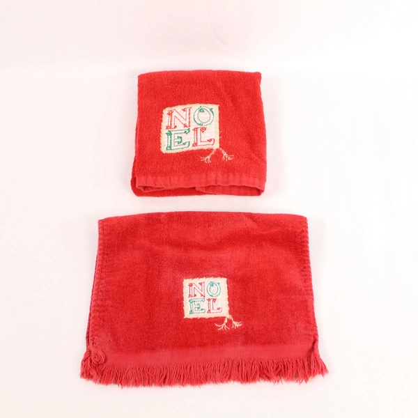 Set of 2 Vintage R.A. Briggs Christmas Noel Towels Red Holiday Decor