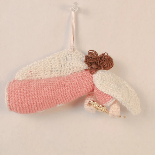 Vintage Crochet Angel Ornament Pink Dress Harp 6" Christmas Decor