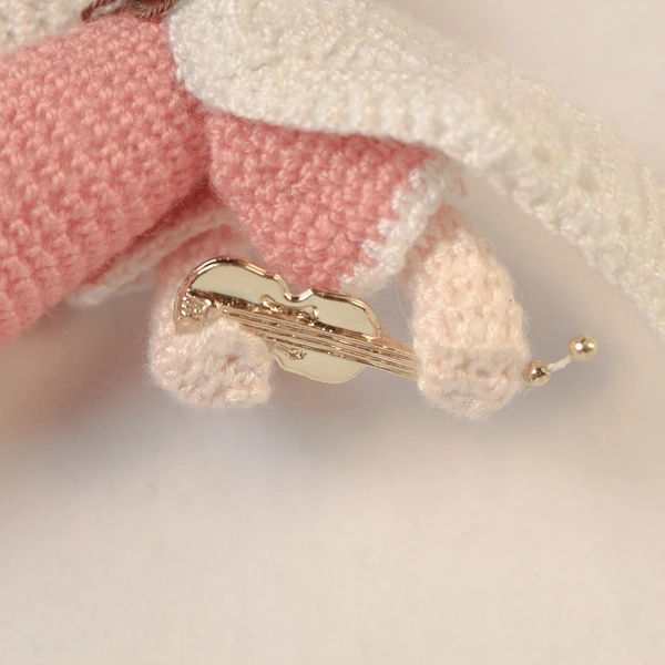 Vintage Crochet Angel Ornament Pink Dress Harp 6" Christmas Decor