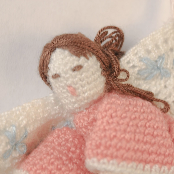 Vintage Crochet Angel Ornament Pink Dress Harp 6" Christmas Decor