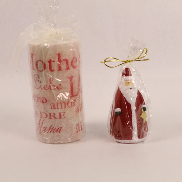 Lot of 2 Sealed Christmas Candles - Biedermann Santa & Pillar Decor