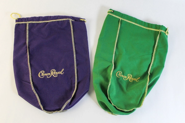 Lot of 5 Crown Royal Cloth Gift Bags - 4 Purple & 1 Green, Drawstring