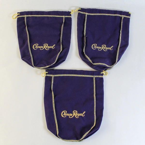 Lot of 5 Crown Royal Cloth Gift Bags - 4 Purple & 1 Green, Drawstring