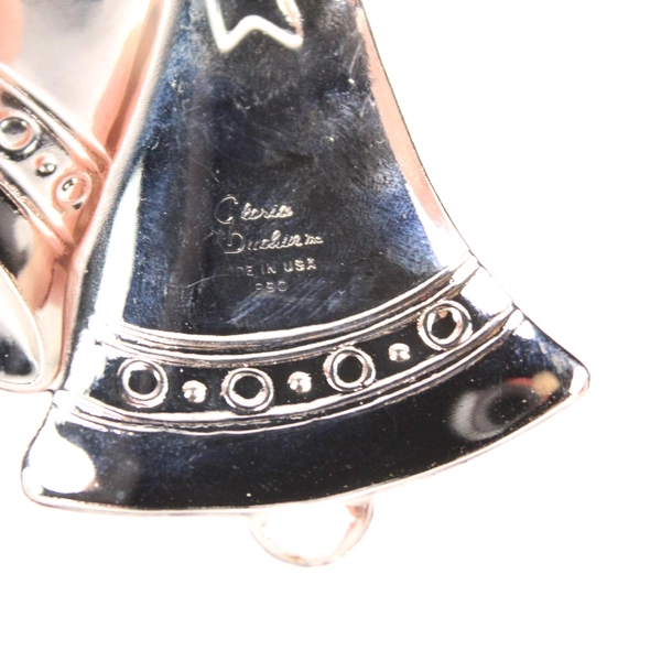 Gloria Duchin 1990 Silver Bells Ornament for Kids with Red Ribbon