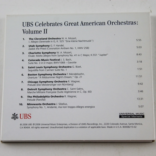 UBS Celebrates Great American Orchestras Vol II CD - Pre-Owned Music Collectible