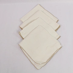 Lot of 4 Cream Woven Cloth Napkins with Brown Trim - Elegant Dining Decor