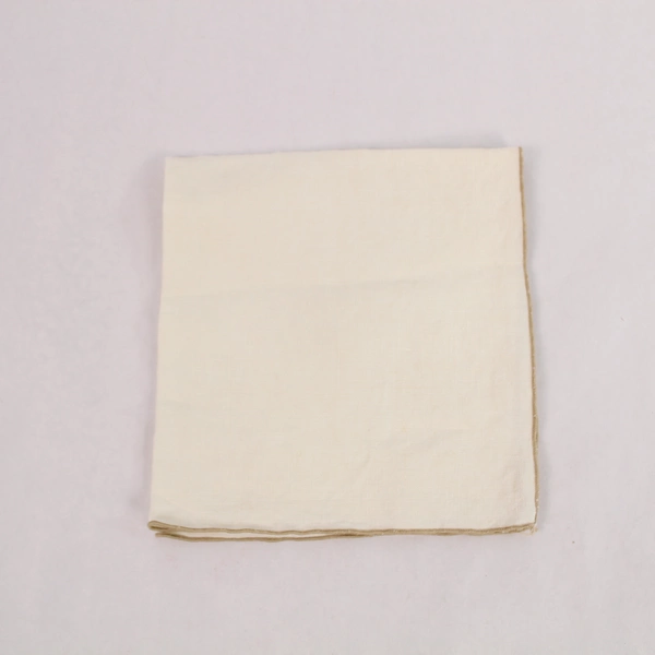 Lot of 4 Cream Woven Cloth Napkins with Brown Trim - Elegant Dining Decor